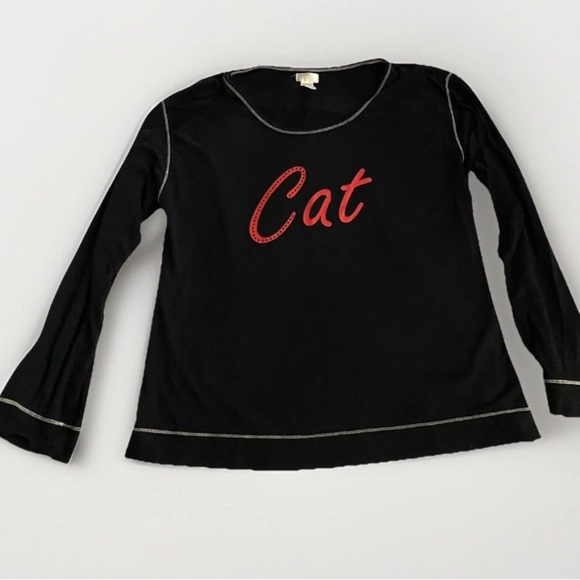 Cat Long Sleeve Black Shirt Lightweight Feline Bold Print Soft Loungewear - Picture 1 of 5
